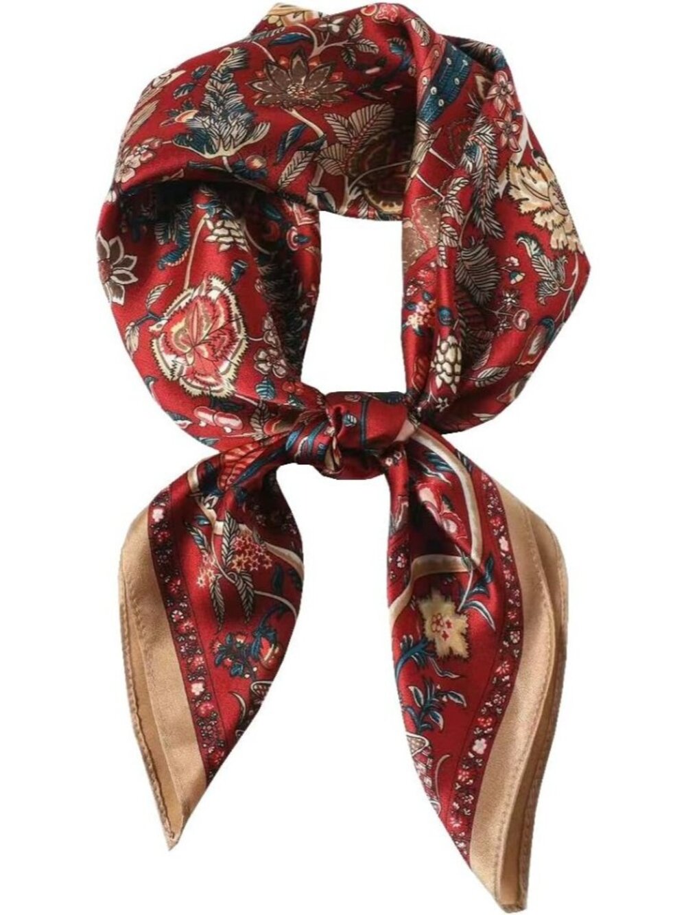 Women's Garnet Mulberry Square Scarf for Hair Digital Printed Headscarf Silk